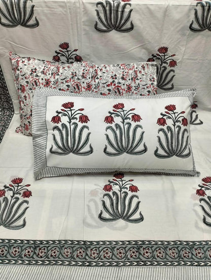Scarlet Lotus Handblock Printed Bedsheet