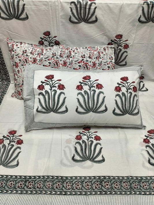 Scarlet Lotus Handblock Printed Bedsheet