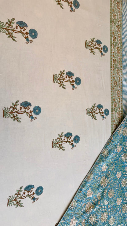 Blue Mughal Garden Mul Mul Cotton Handblock Printed Dohar