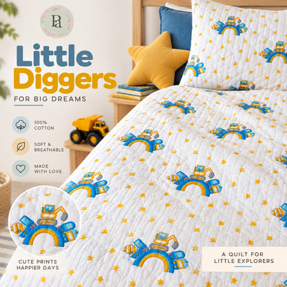 Little Diggers- Handblock Print Mul Mul cotton Quilt