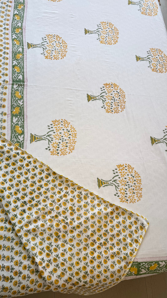 Sunflower Grove Handblock Print Mul Mul Cotton Dohar