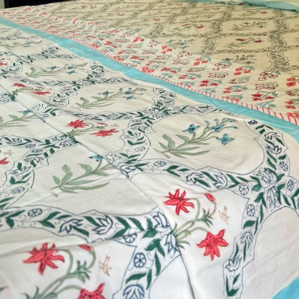 Imperial Lotus Trellis Handblock Print Mul Mul cotton Dohar