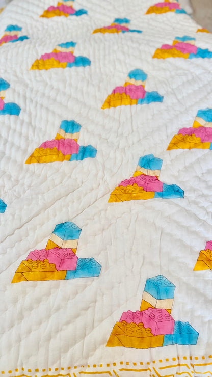 Building blocks- Handblock Print Mul Mul cotton Quilt