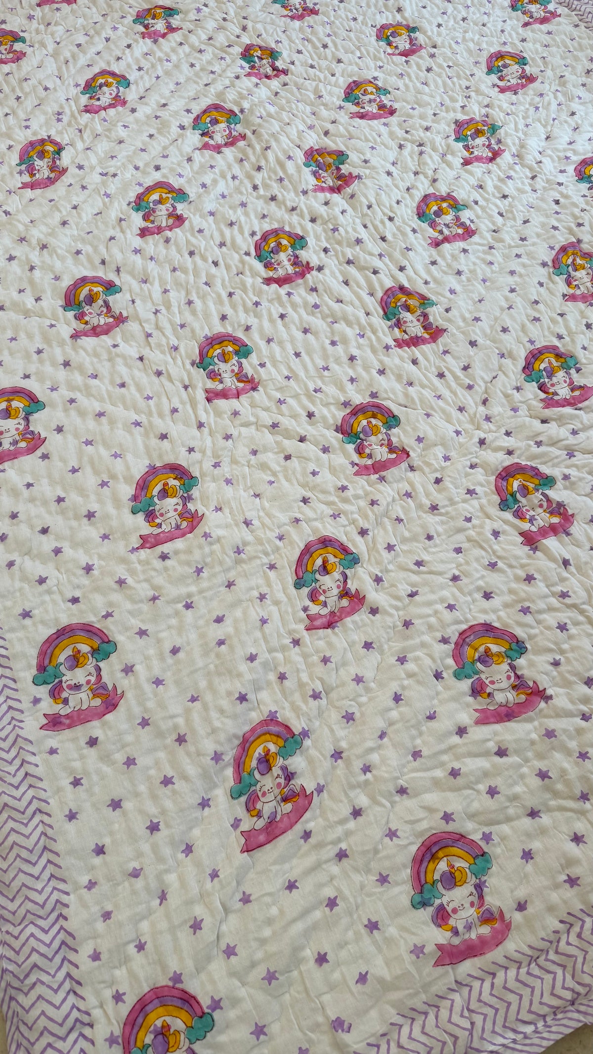 Unicorn stars- Handblock Print Mul Mul cotton Quilt
