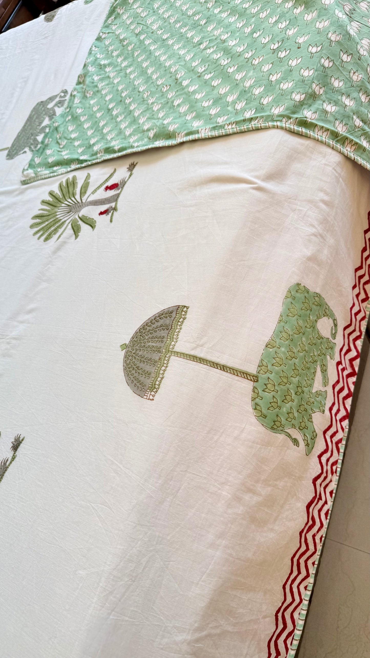 Elephant Garden Mul Mul Cotton Handblock Printed Dohar