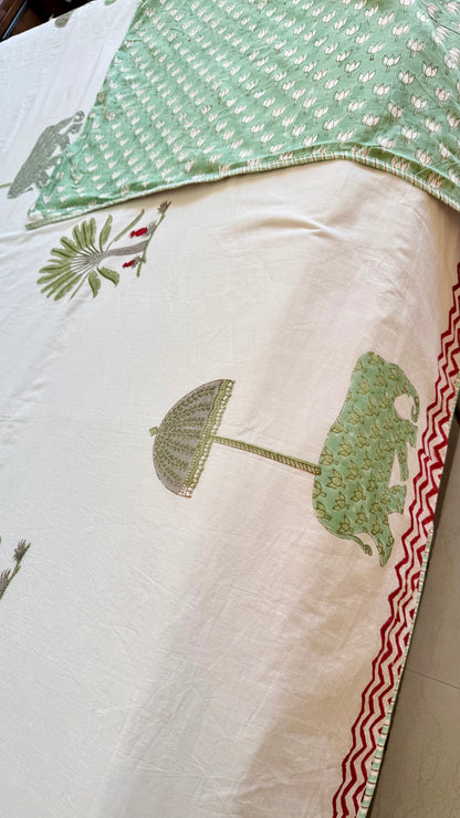 Elephant Garden Mul Mul Cotton Handblock Printed Dohar