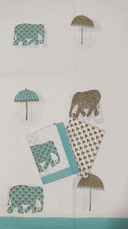 Royal Hathi Handblock Printed Cotton Bedsheet
