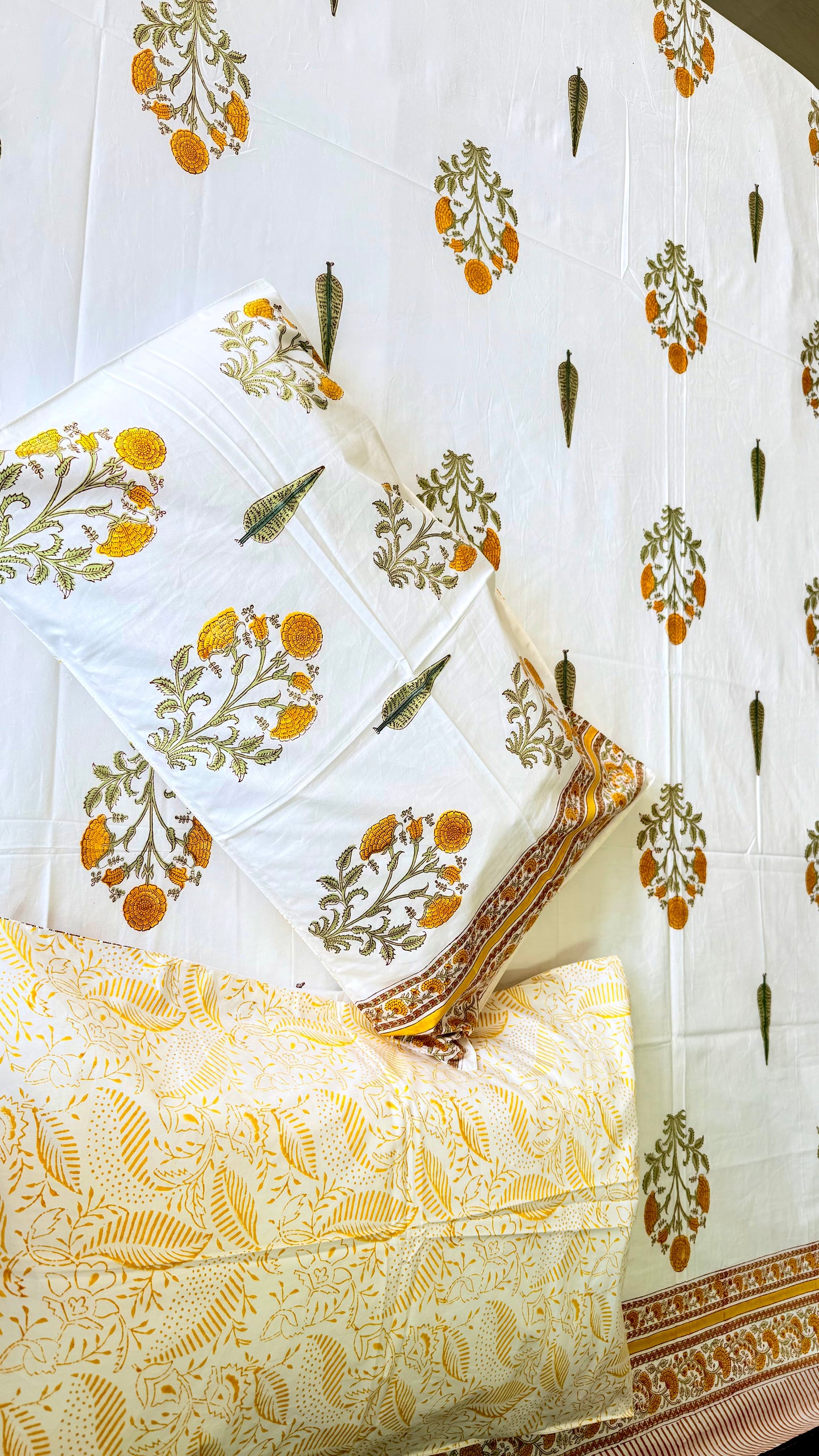 Yellow Bloom Handblock Printed Cotton Bedsheet
