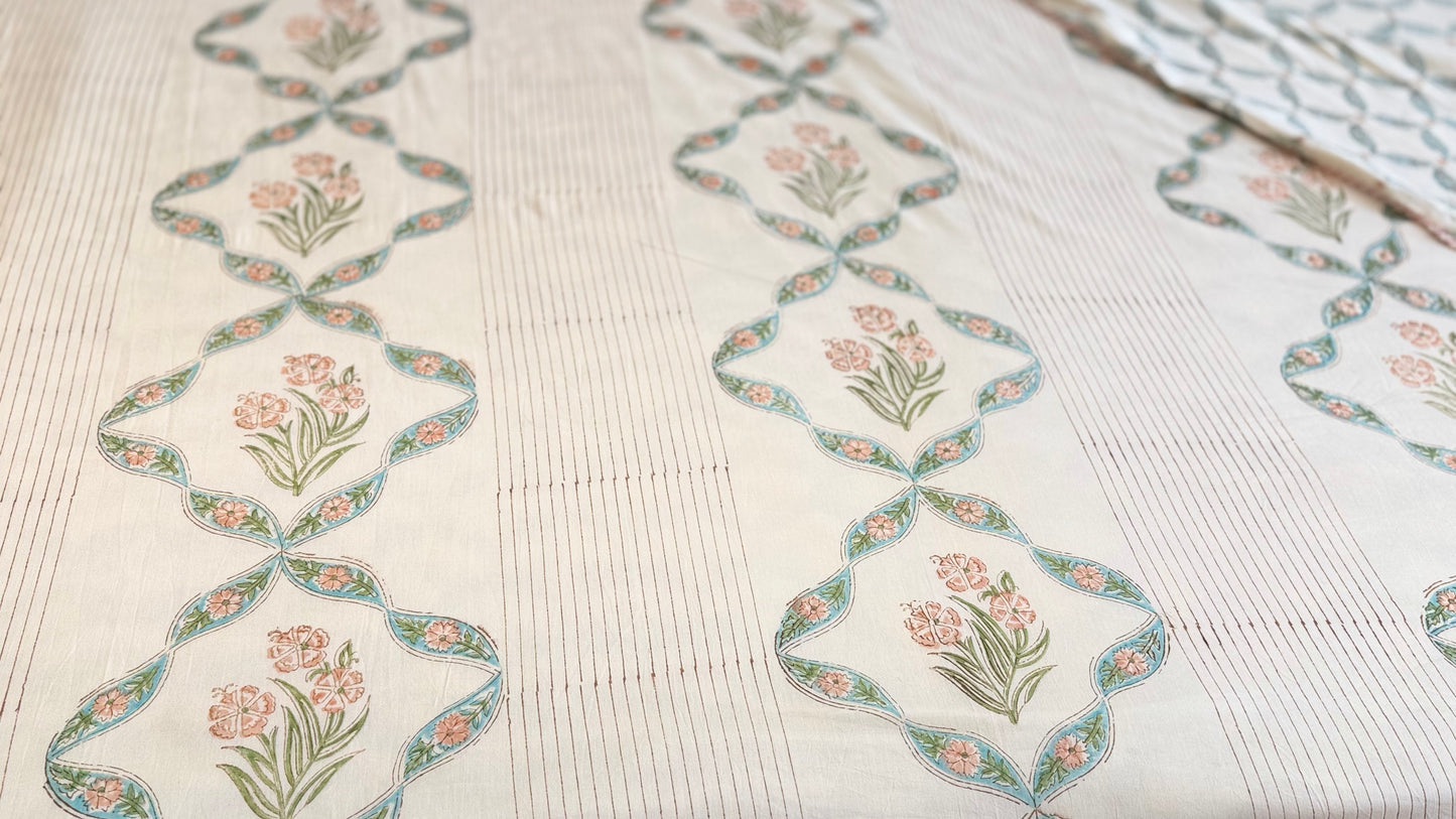 Spring Lattice Handblock Print Mul Mul Cotton Dohar