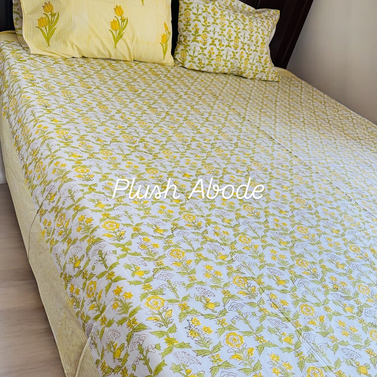 Golden Tulip Meadow Handblock Printed Cotton Bedsheet