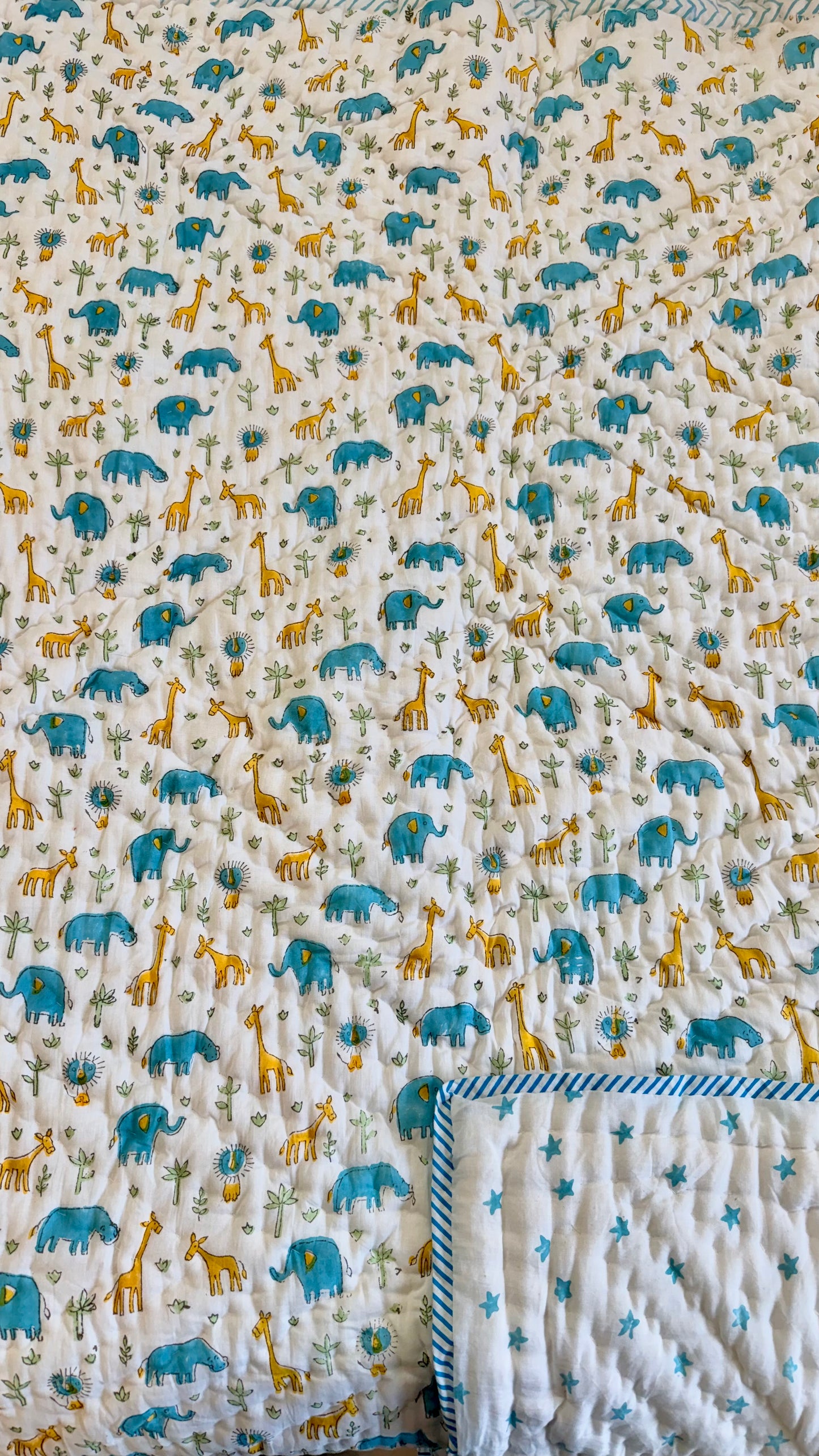 Safari Snuggles Handblock Print Mul Mul Cotton Quilt