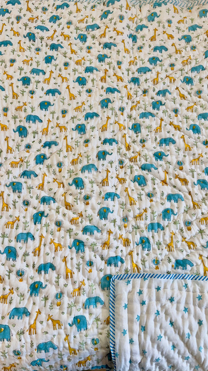 Safari Snuggles Handblock Print Mul Mul Cotton Quilt
