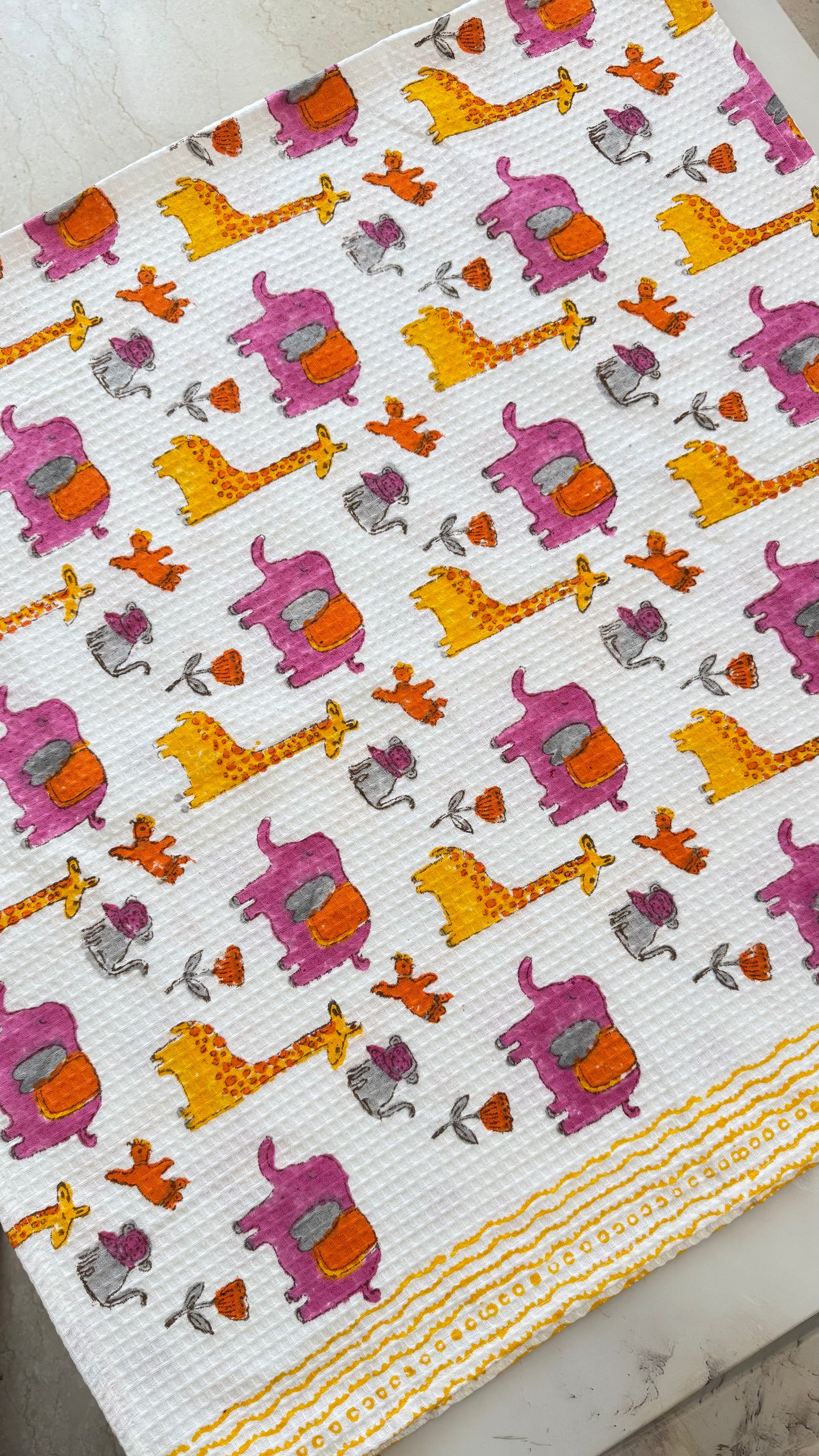Kids pink yellow jungle Towel
