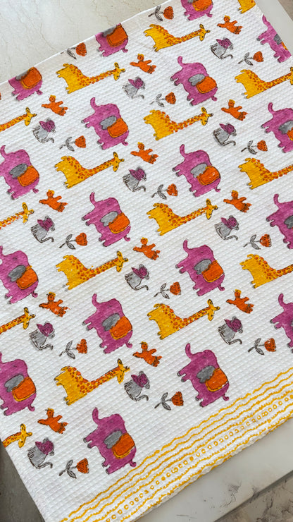 Kids pink yellow jungle Towel