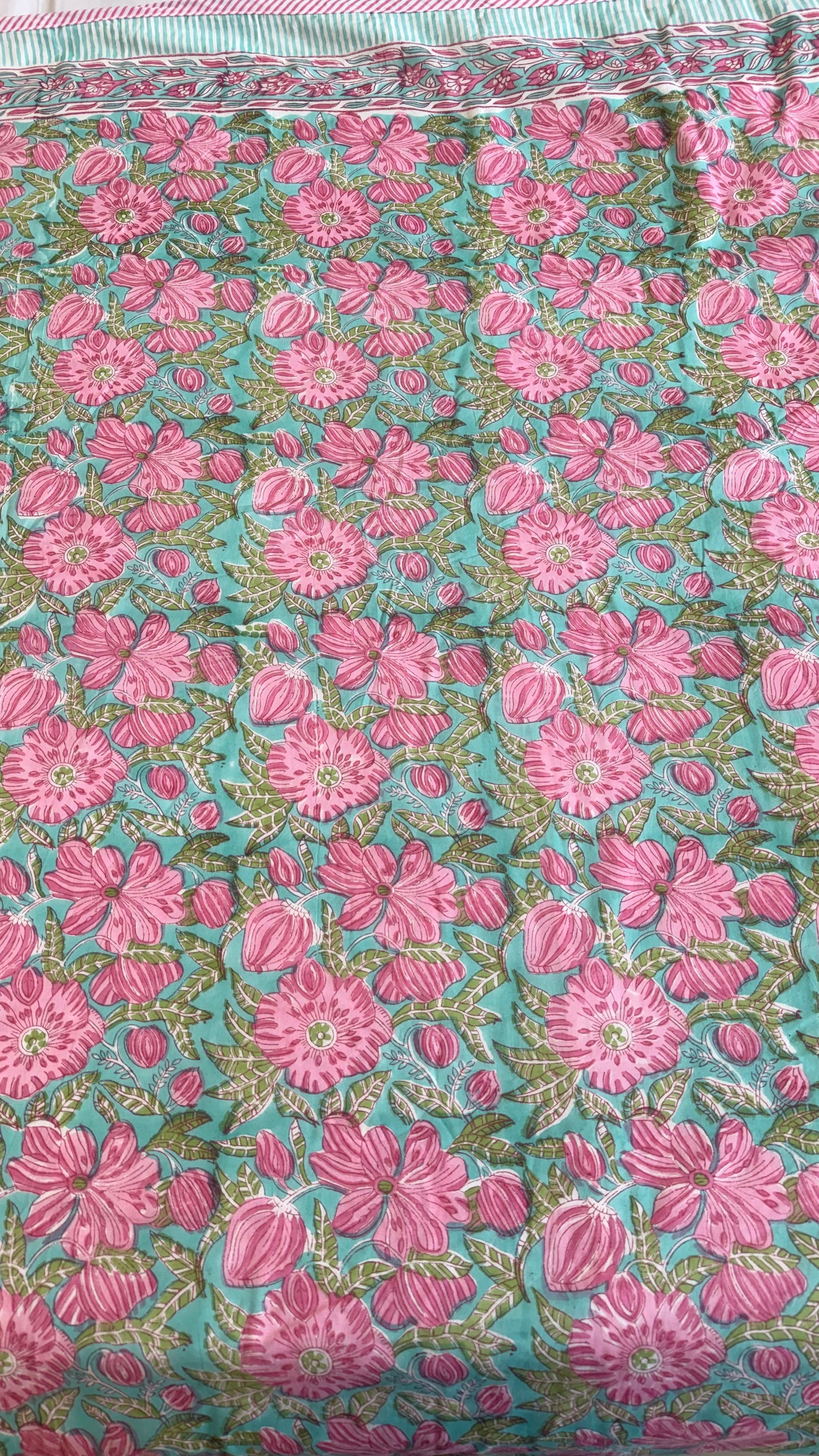 Pink Flora Handblock Print Mul Mul Cotton Dohar