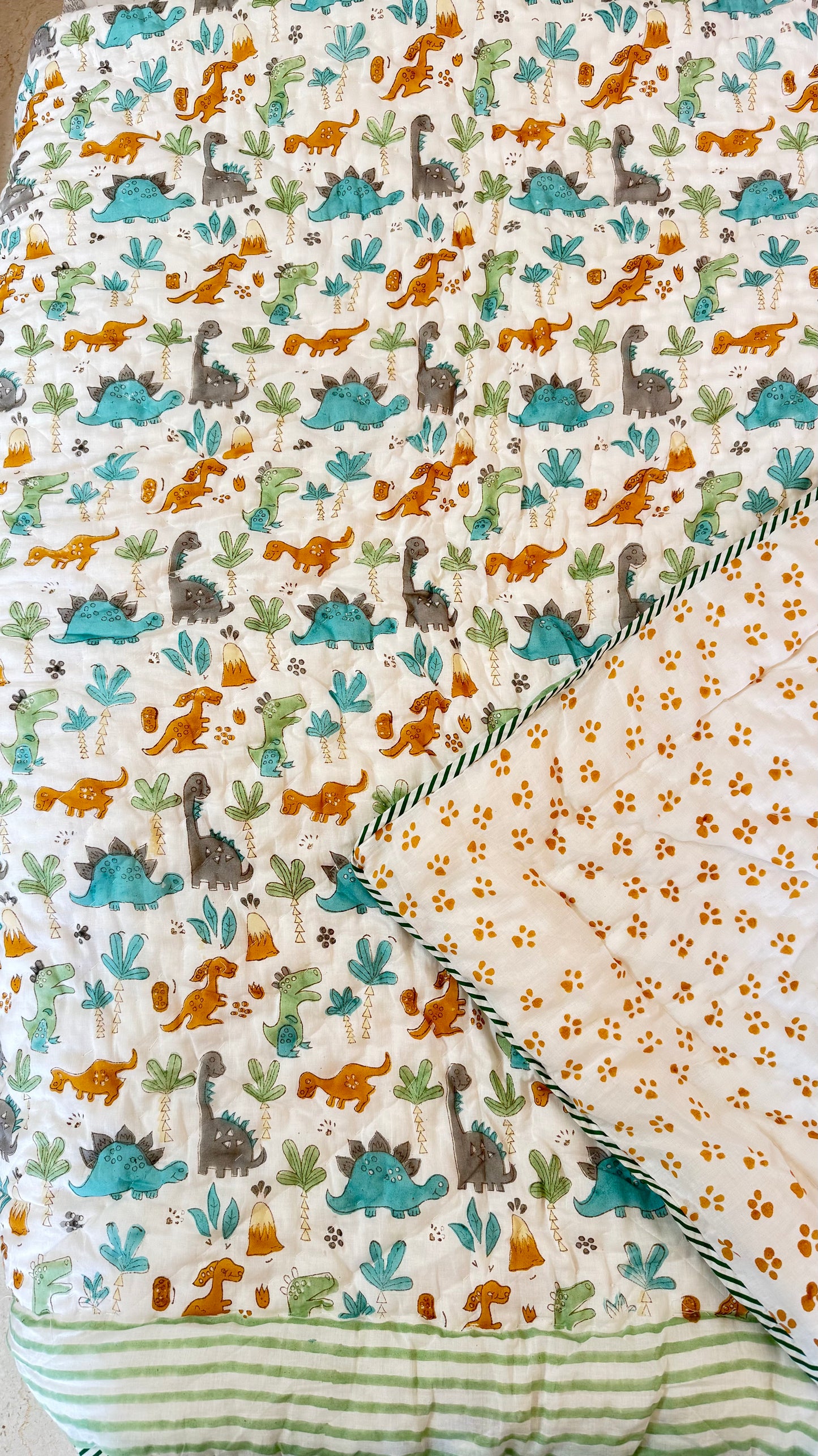 Roars and Palms – Handblock Print Mul Mul Cotton Quilt
