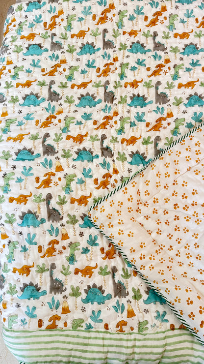Roars and Palms – Handblock Print Mul Mul Cotton Quilt