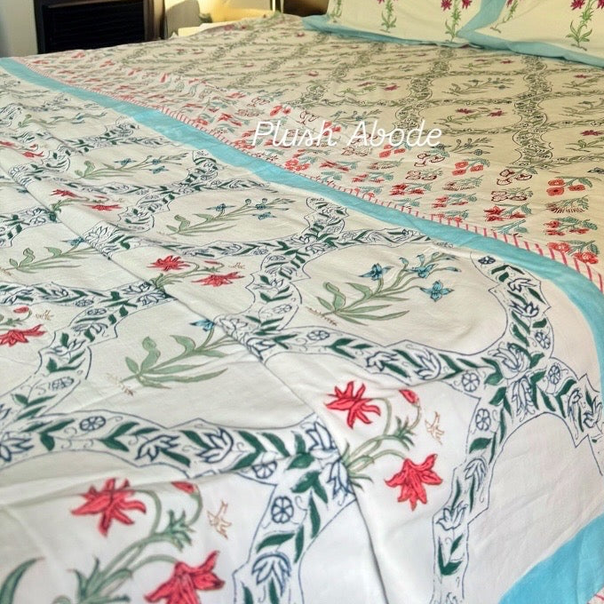 Imperial Lotus Trellis Handblock Print Mul Mul cotton Dohar