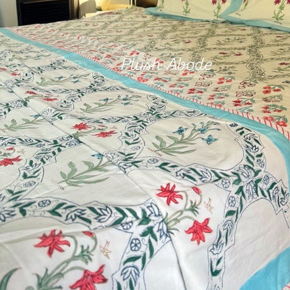 Imperial Lotus Trellis Handblock Print Mul Mul cotton Dohar