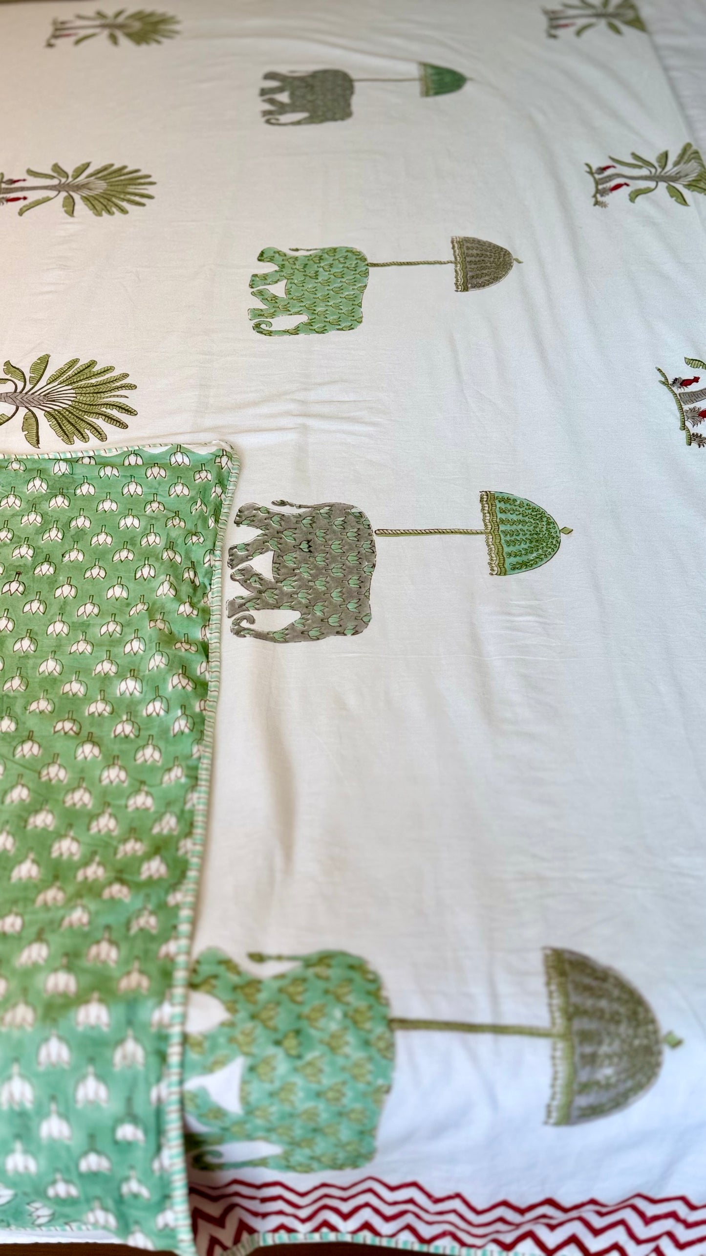 Elephant Garden Mul Mul Cotton Handblock Printed Dohar