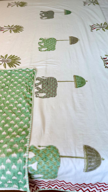 Elephant Garden Mul Mul Cotton Handblock Printed Dohar