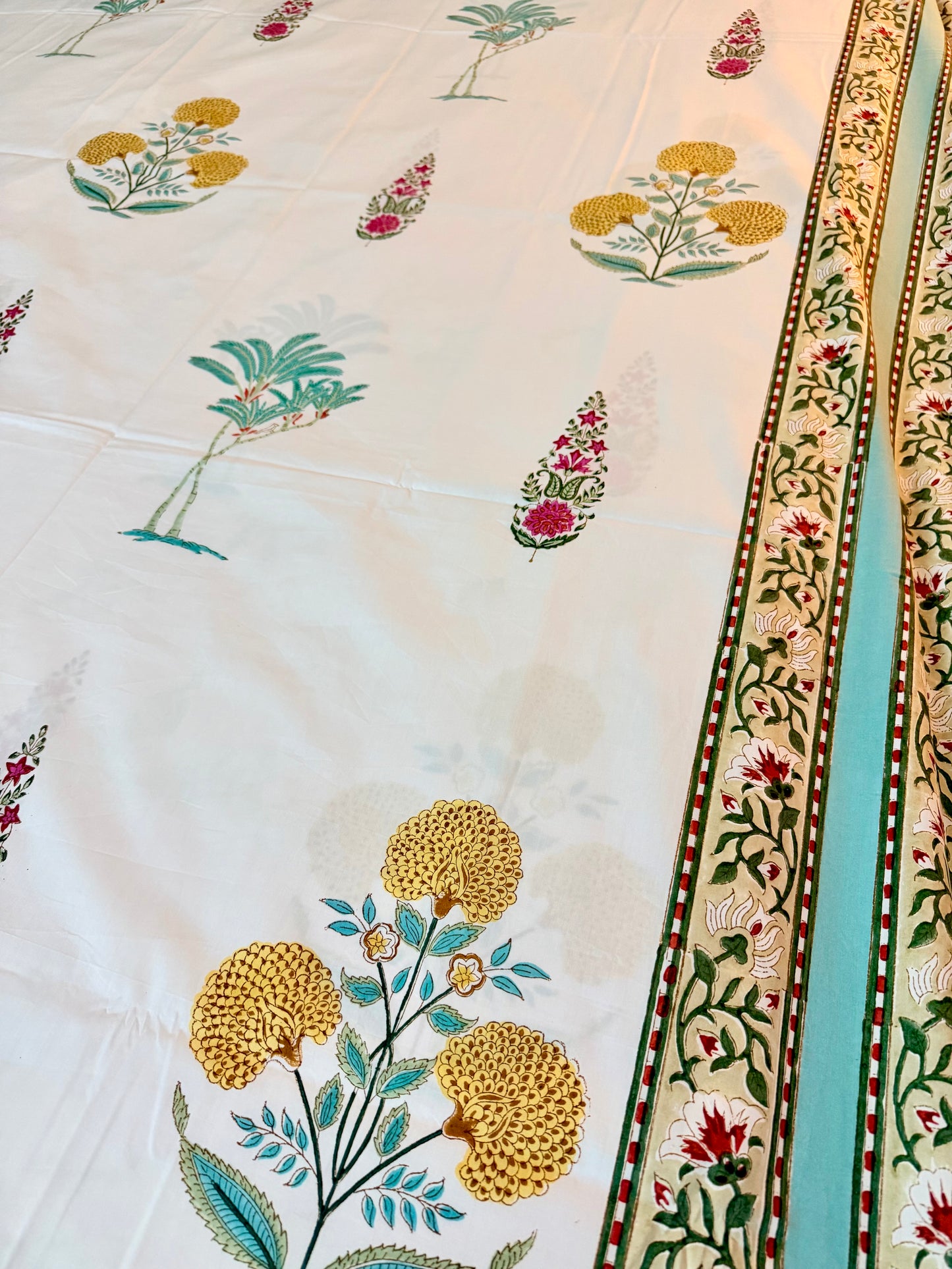 Marigold Bageecha Handblock Printed Cotton Bedsheet