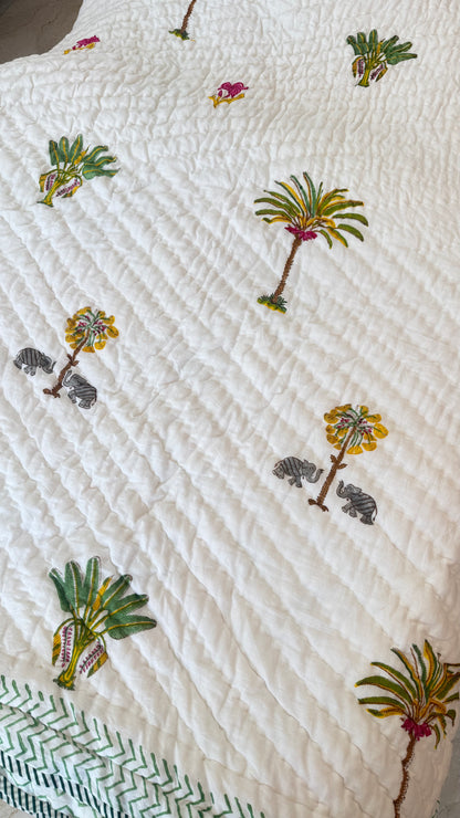 Palm Oasis Handblock Print Mul Mul Cotton Quilt