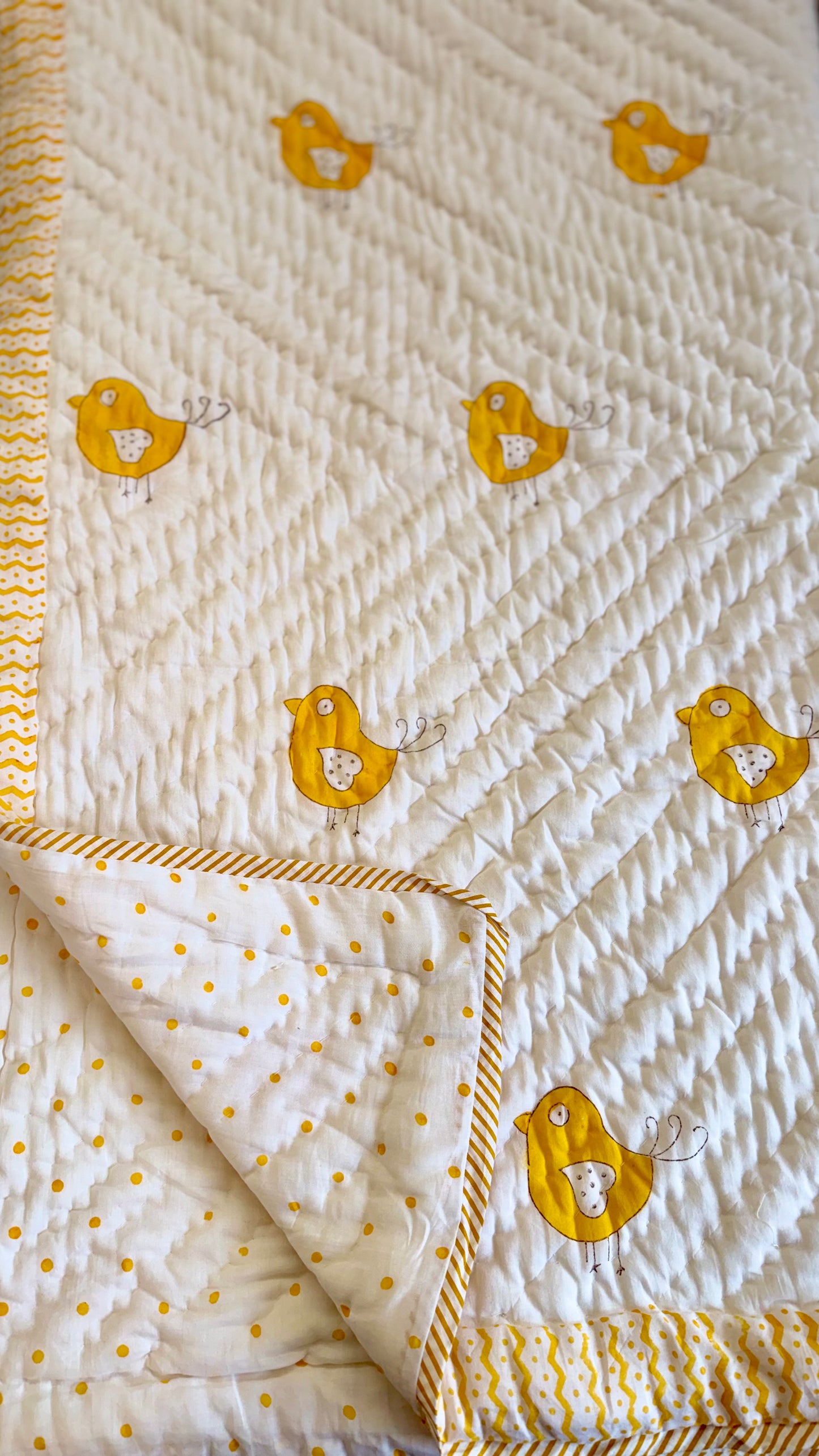 Little Chirps Handblock Print Mul Mul Cotton Quilt