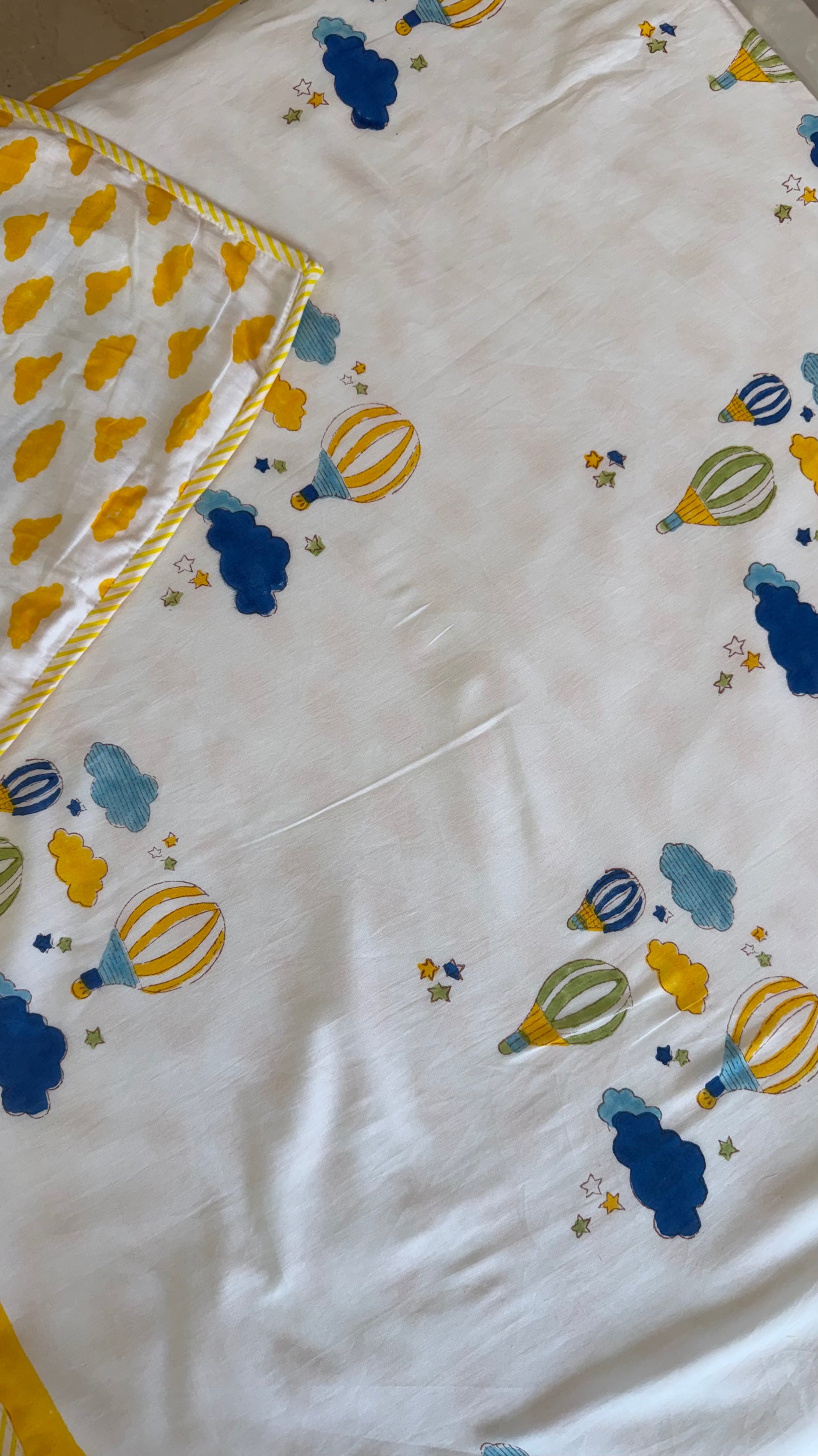 Blue Balloon Adventures – Handblock Print Mul Mul Cotton Dohar (Copy)