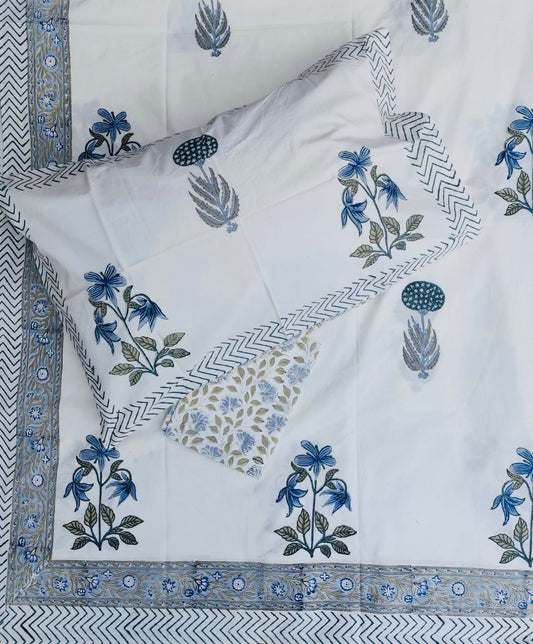 Indigo Reverie Handblock Printed Cotton Bedsheet