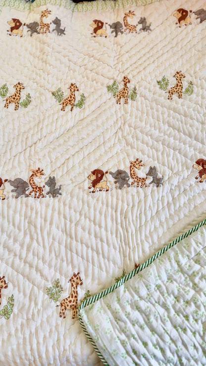 Jungle Joy Parade Handblock Print Mul Mul Cotton Quilt