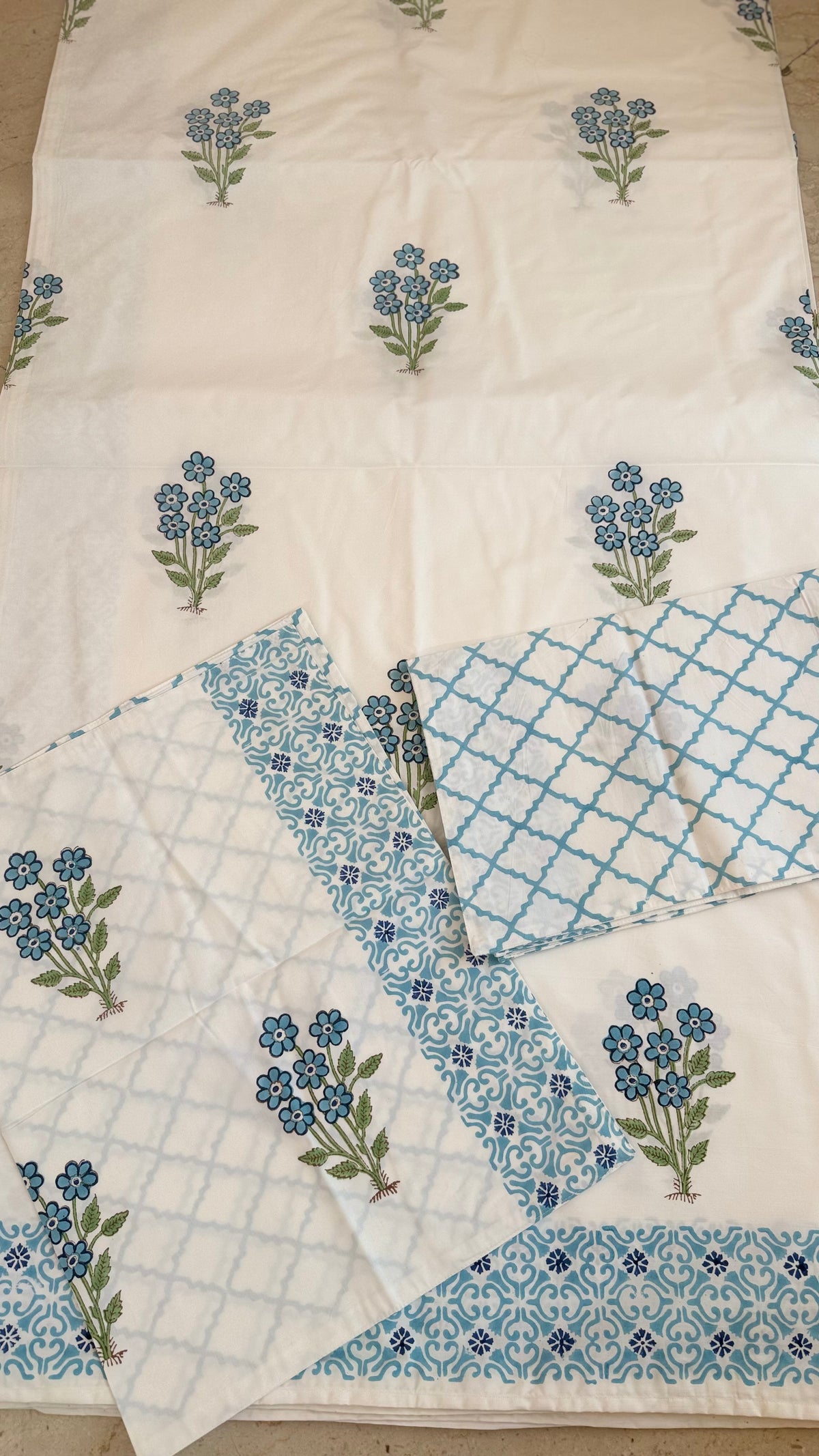 Bluebell Breeze Handblock Printed Cotton Bedsheet