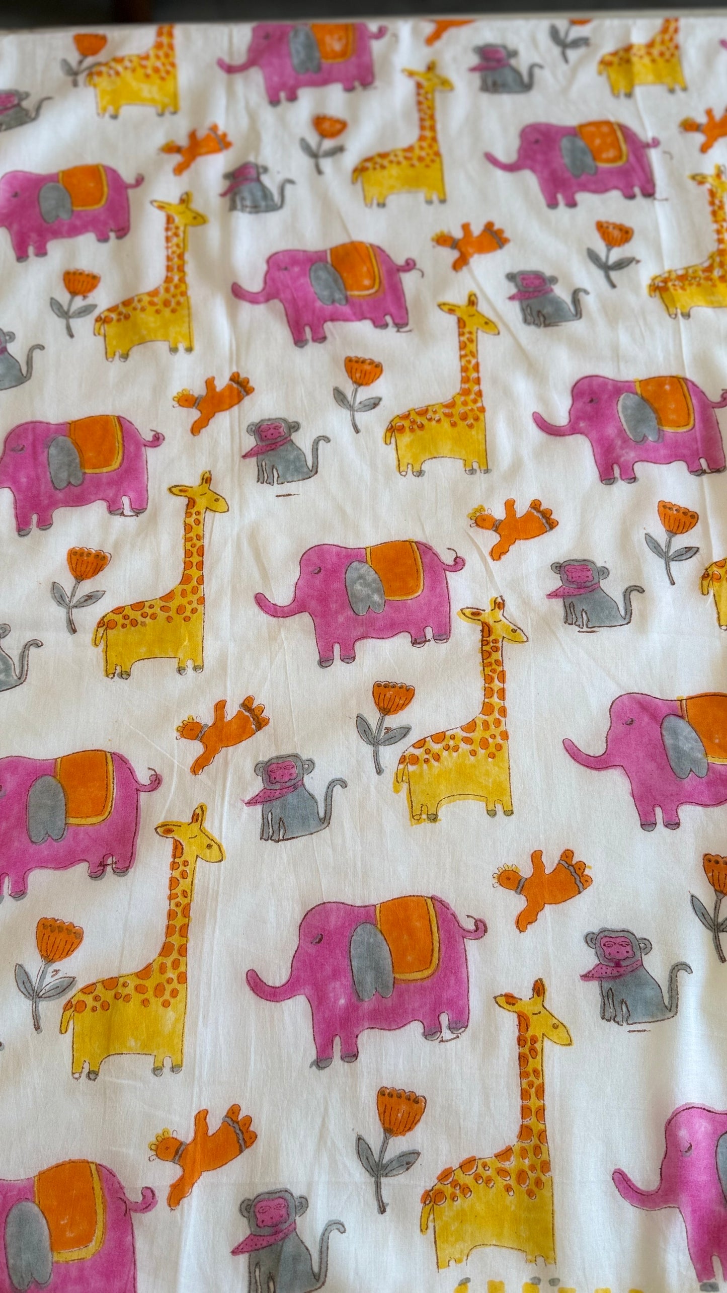 Pink yellow jungle – Handblock Print Mul Mul Cotton Dohar