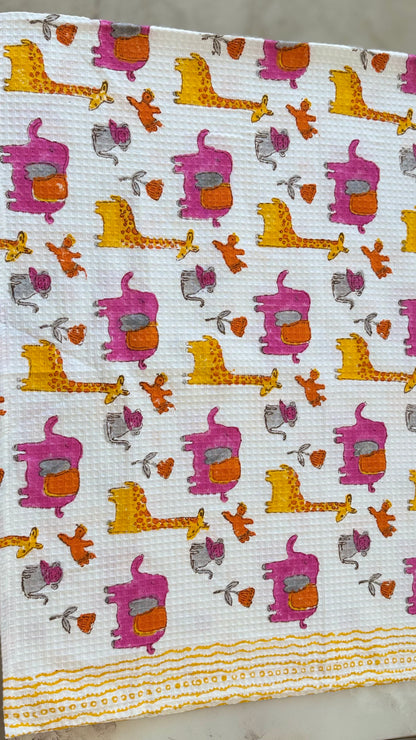 Kids pink yellow jungle Towel