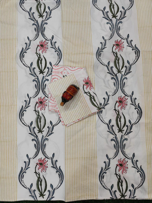 Pink Vine Garden Handblock Printed Cotton Bedsheet