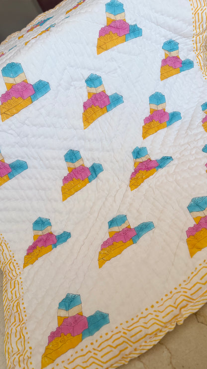 Building blocks- Handblock Print Mul Mul cotton Quilt