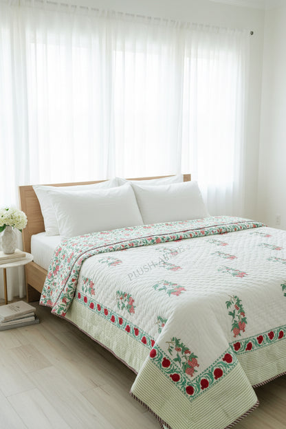 Pomegranate Garden Mul Mul Cotton Handblock Printed Quilt