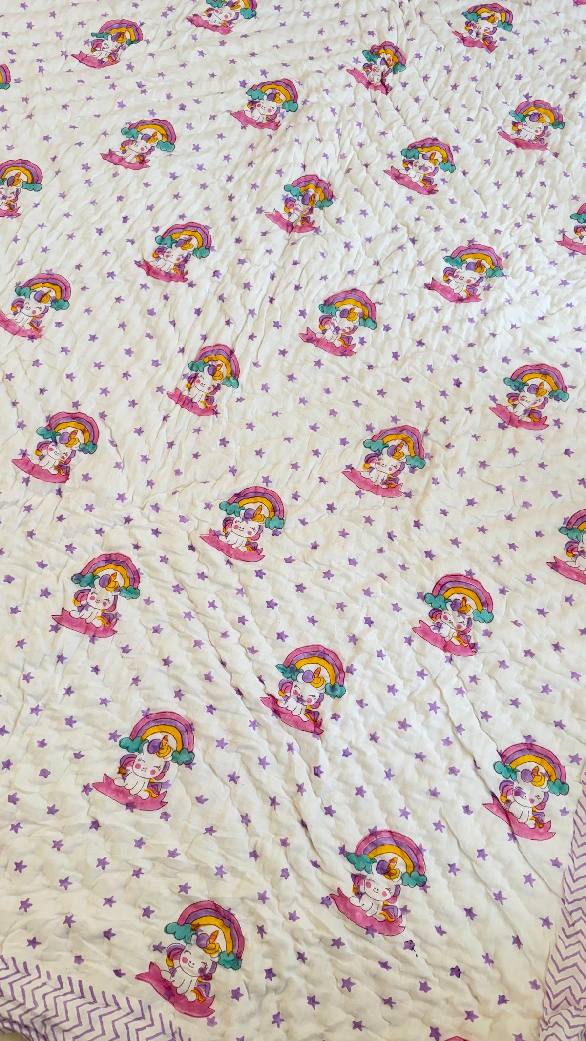 Unicorn stars- Handblock Print Mul Mul cotton Quilt