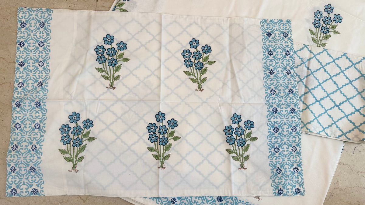 Bluebell Breeze Handblock Printed Cotton Bedsheet