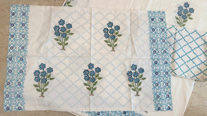 Bluebell Breeze Handblock Printed Cotton Bedsheet