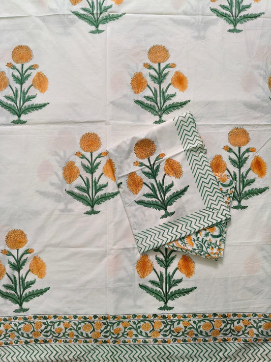 Marigold Meadow Handblock Printed Cotton Bedsheet