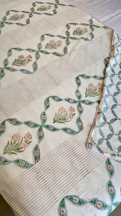 Spring Lattice Handblock Print Mul Mul Cotton Dohar