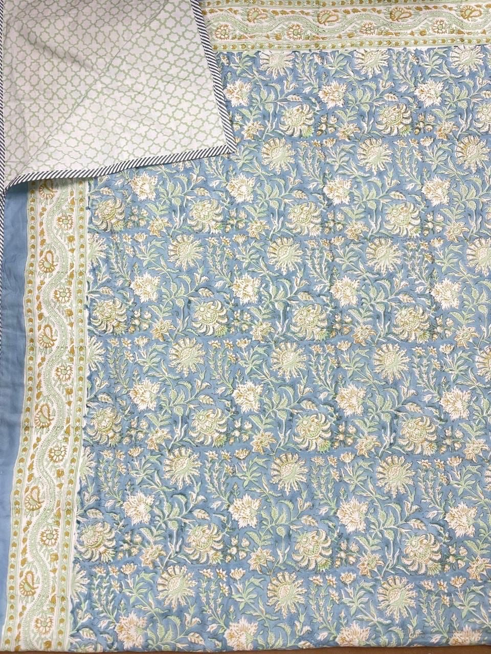 Bluebell Garden  Garden Mul Mul Cotton Handblock Printed Quilt