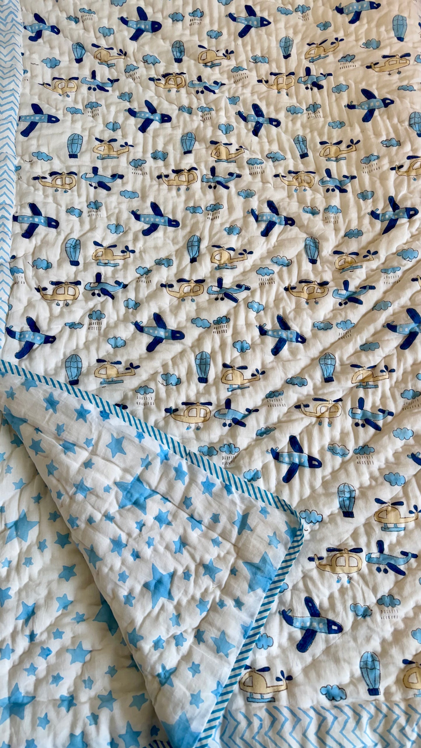 Sky Explorer Handblock Print Mul Mul Cotton Quilt