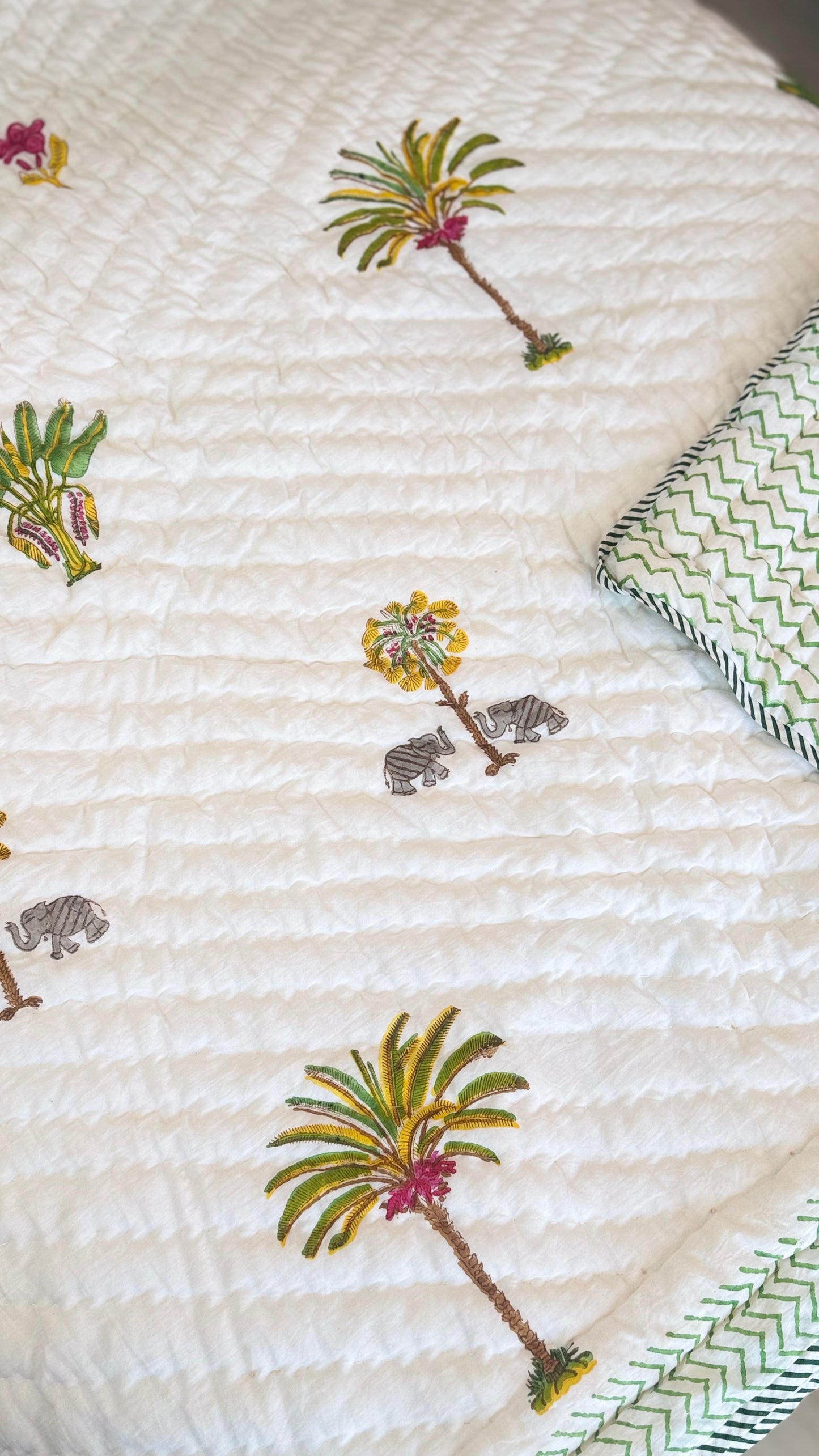 Palm Oasis Handblock Print Mul Mul Cotton Quilt