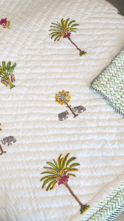 Palm Oasis Handblock Print Mul Mul Cotton Quilt