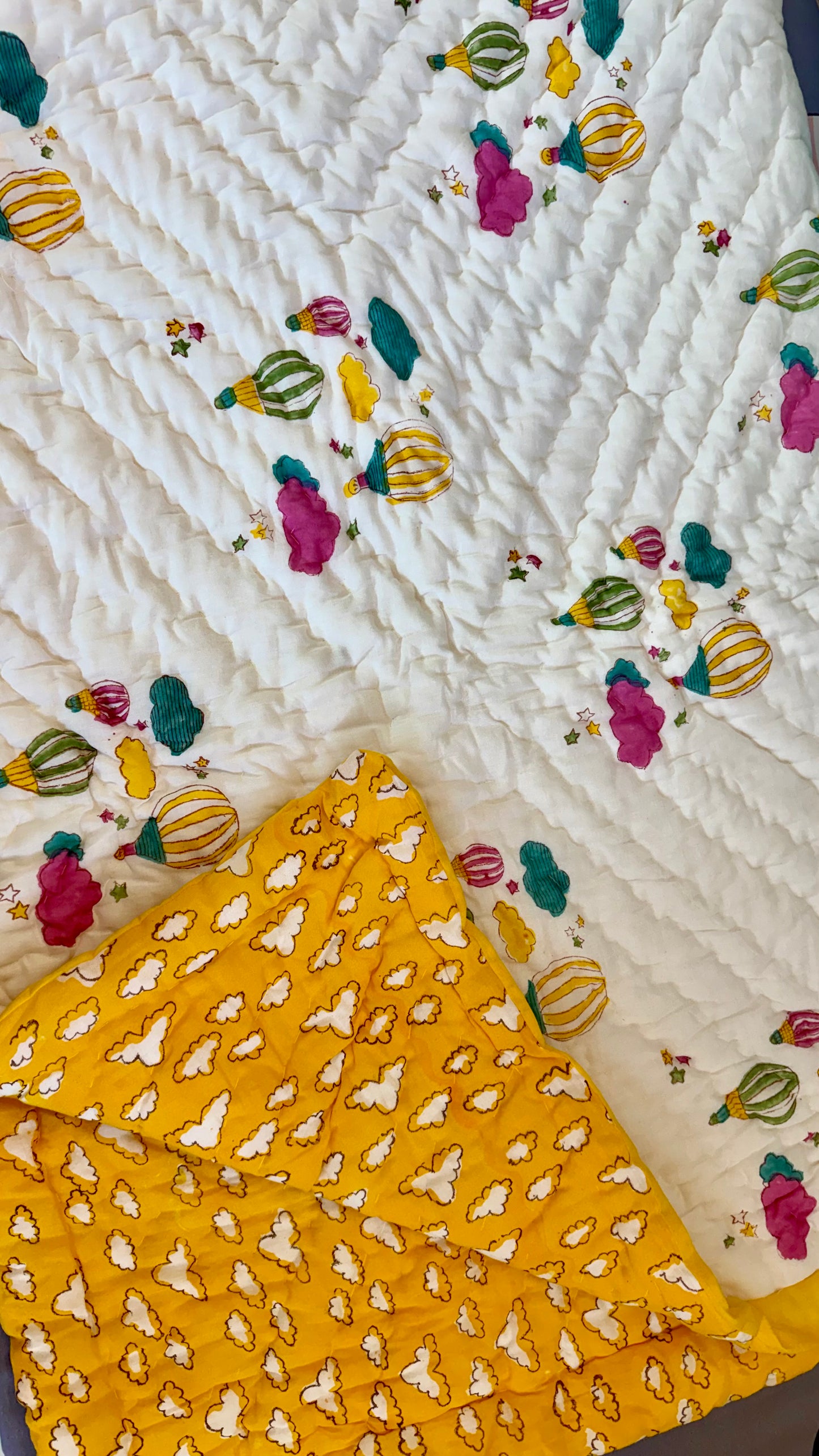 Up in the Clouds – Handblock Print Mul Mul Cotton Quilt