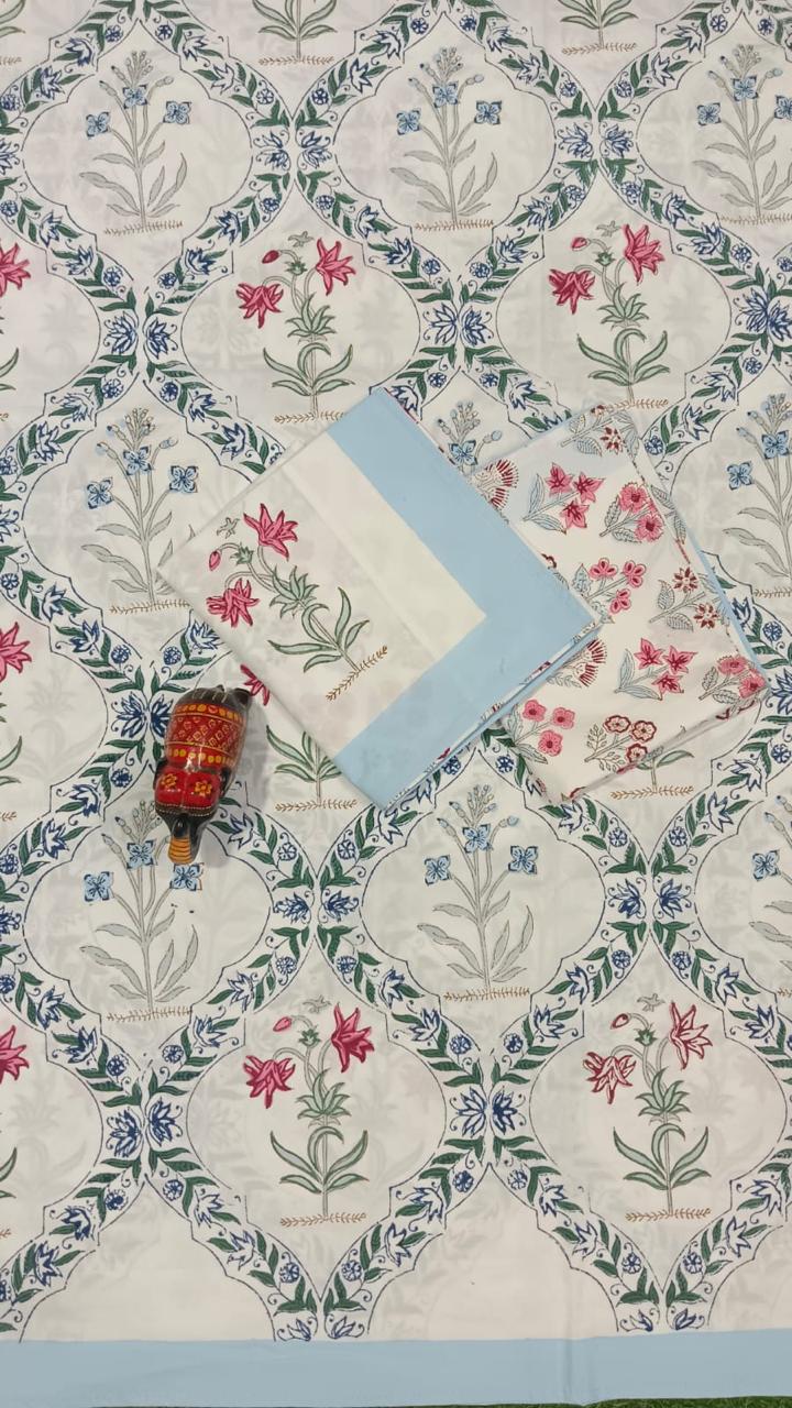Imperial Lotus Trellis Handblock Printed Cotton Bedsheet