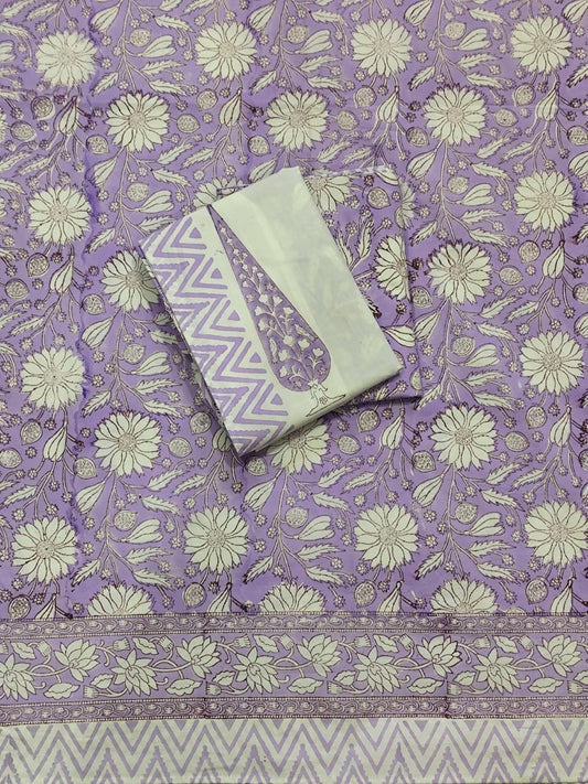 Lavender Blossom Meadow Handblock Printed Cotton Bedsheet
