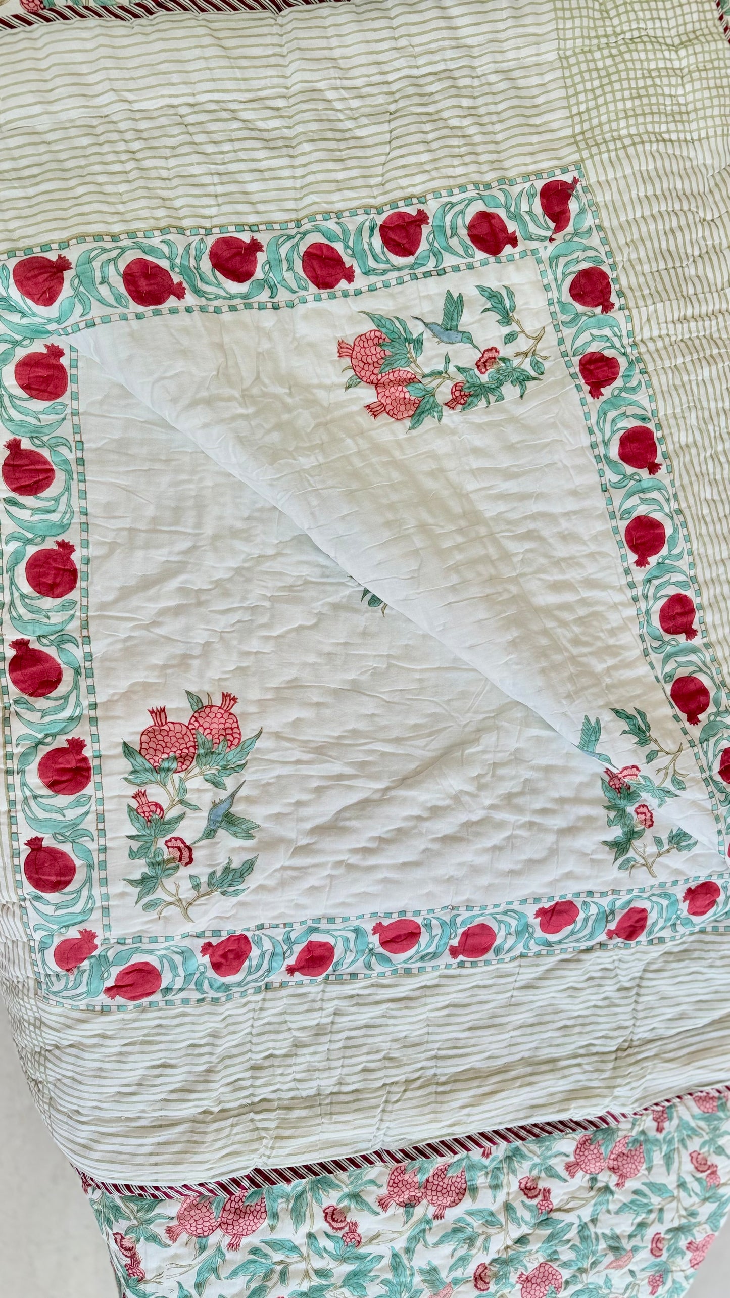Pomegranate Garden Mul Mul Cotton Handblock Printed Quilt